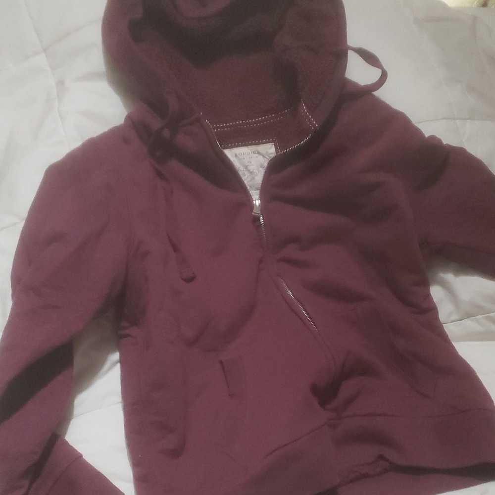 Burgundy Zip-Up Hoodie with Hood